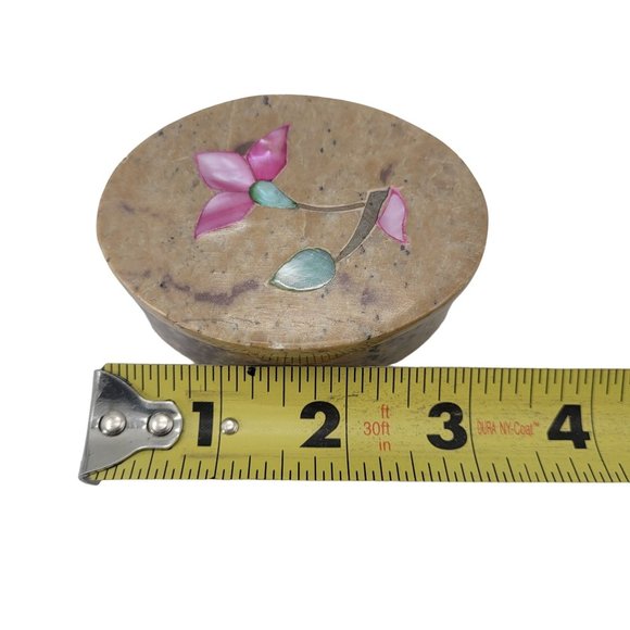 Vintage Stone Trinket Box with Inlaid Flower Design on Lid - Picture 8 of 10